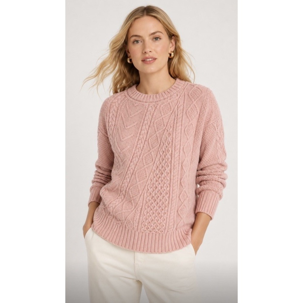 J.Crew Womens Cable Knit Patchwork Wool Blend Tunic Sweater M Chunky Cozy Cabin